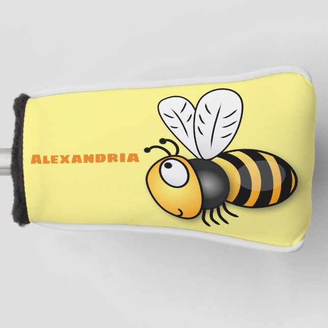 Cute happy bee cartoon illustration golf head cover (Front)