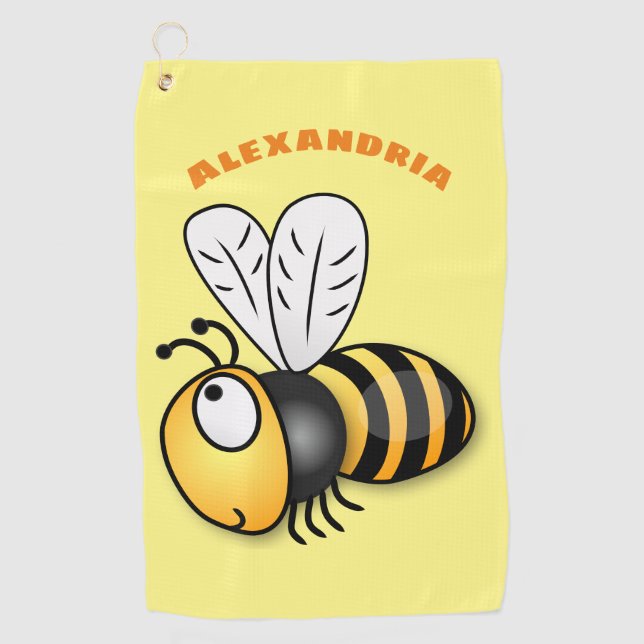 Cute happy bee cartoon illustration golf towel (Front)