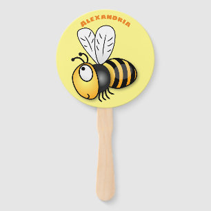 Cute happy bee cartoon illustration hand fan