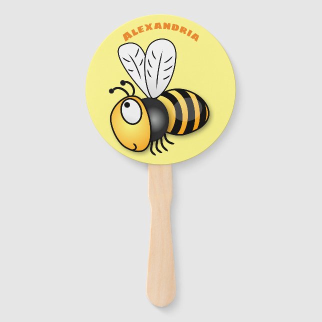 Cute happy bee cartoon illustration hand fan (Front)