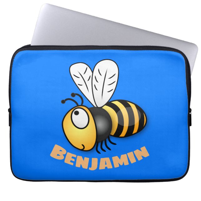 Cute happy bee cartoon illustration laptop sleeve (Front)