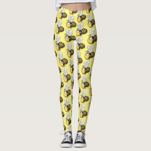 Cute happy bee cartoon illustration leggings