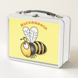 Cute happy bee cartoon illustration metal lunch box