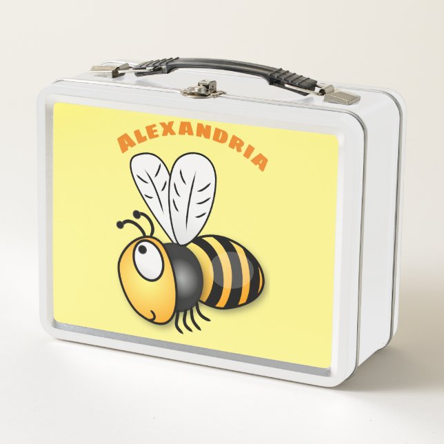 Cute happy bee cartoon illustration metal lunch box (Front)