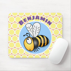 Cute happy bee cartoon illustration mouse mat
