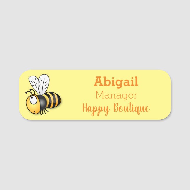 Cute happy bee cartoon illustration  name tag (Front)