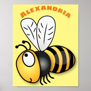 Cute happy bee cartoon illustration poster