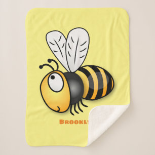Cute happy bee cartoon illustration sherpa blanket