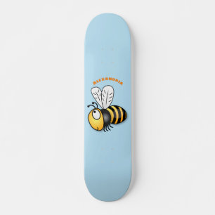 Cute happy bee cartoon illustration skateboard