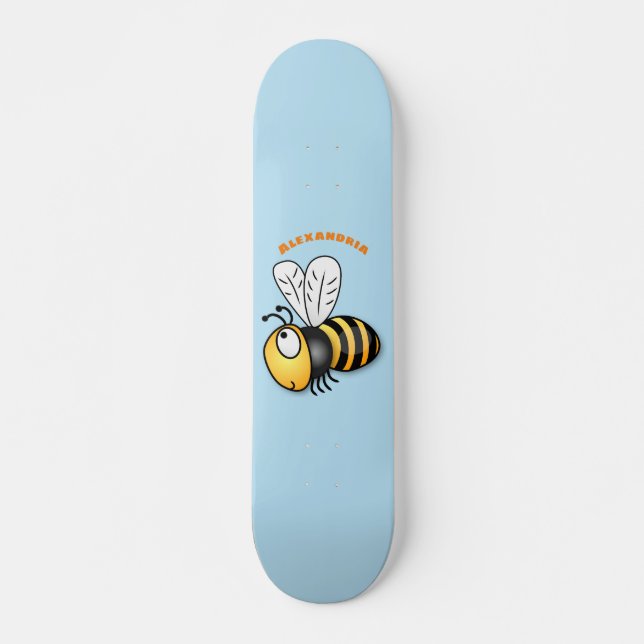 Cute happy bee cartoon illustration skateboard (Front)