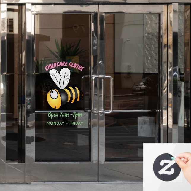 Cute happy bee cartoon illustration window cling (Office Door)
