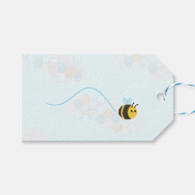 Cute happy bee gift tag (Front (Horizontal))