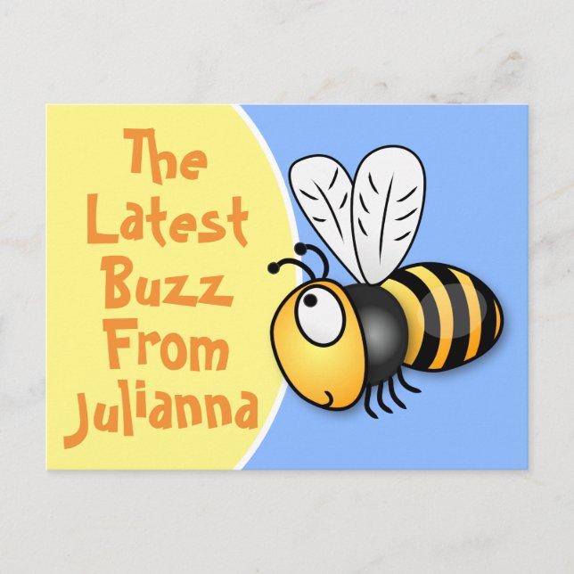 Cute happy bee latest buzz cartoon illustration postcard (Front)