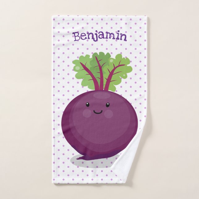 Cute happy beet root kitchen cartoon illustration bath towel set (Hand Towel)