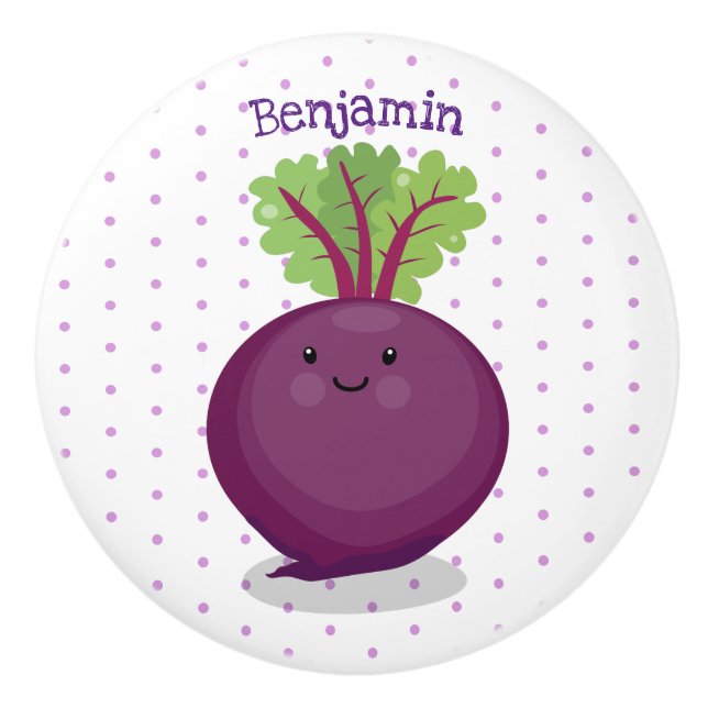 Cute happy beet root kitchen cartoon illustration ceramic knob (Front)