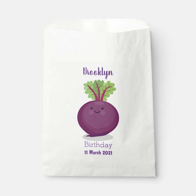 Cute happy beet root kitchen cartoon illustration favour bags (Front)
