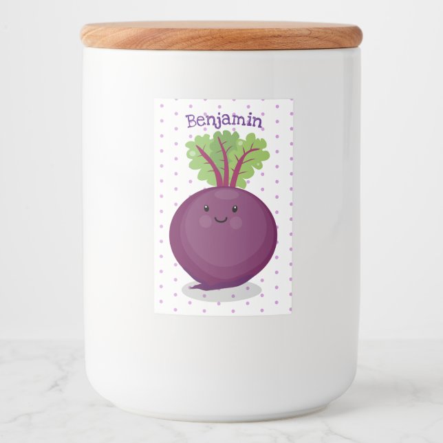 Cute happy beet root kitchen cartoon illustration food label (Front)