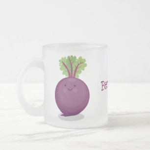 Cute happy beet root kitchen cartoon illustration frosted glass coffee mug