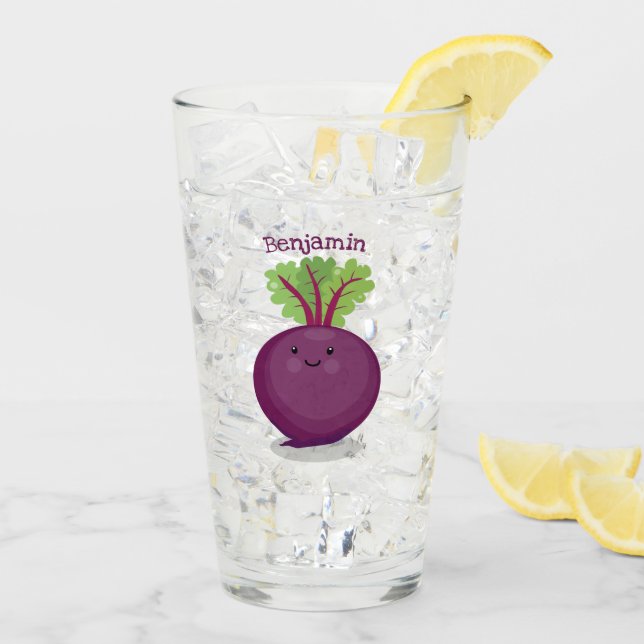 Cute happy beet root kitchen cartoon illustration glass (Back Ice)