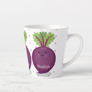 Cute happy beet root kitchen cartoon illustration latte mug