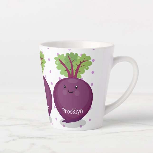 Cute happy beet root kitchen cartoon illustration latte mug (Right)