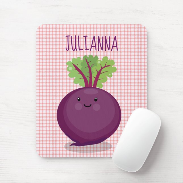 Cute happy beet root kitchen cartoon illustration mouse mat (With Mouse)