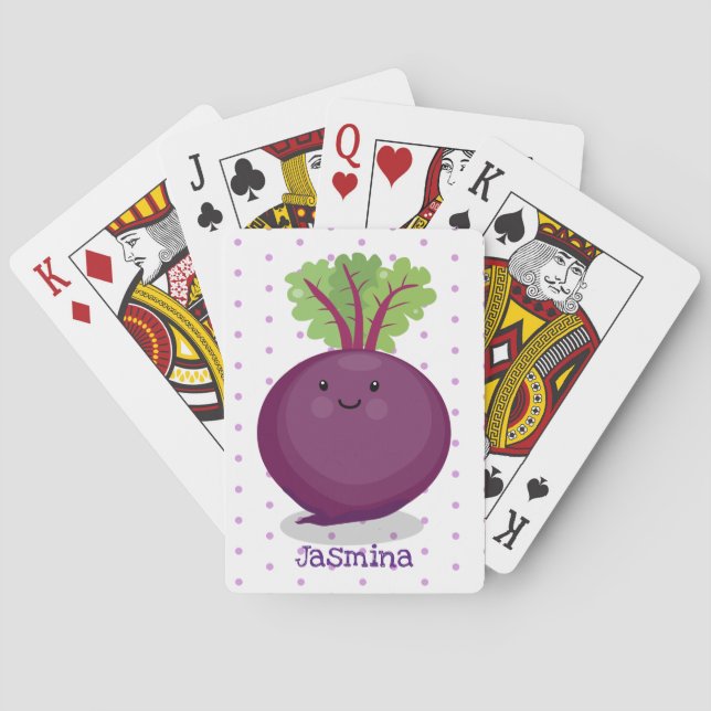 Cute happy beet root kitchen cartoon illustration playing cards (Back)