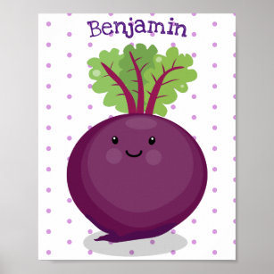 Cute happy beet root kitchen cartoon illustration poster