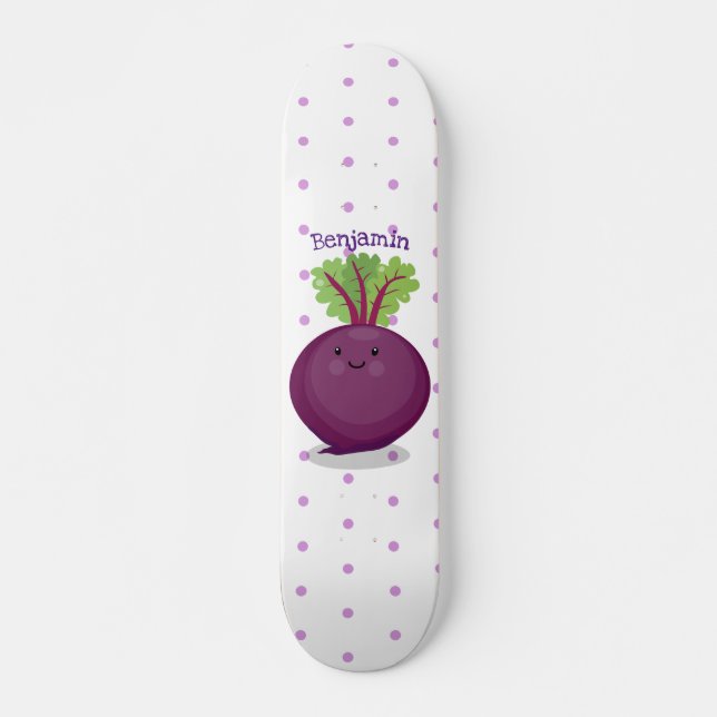Cute happy beet root kitchen cartoon illustration skateboard (Front)