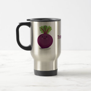 Cute happy beet root kitchen cartoon illustration travel mug