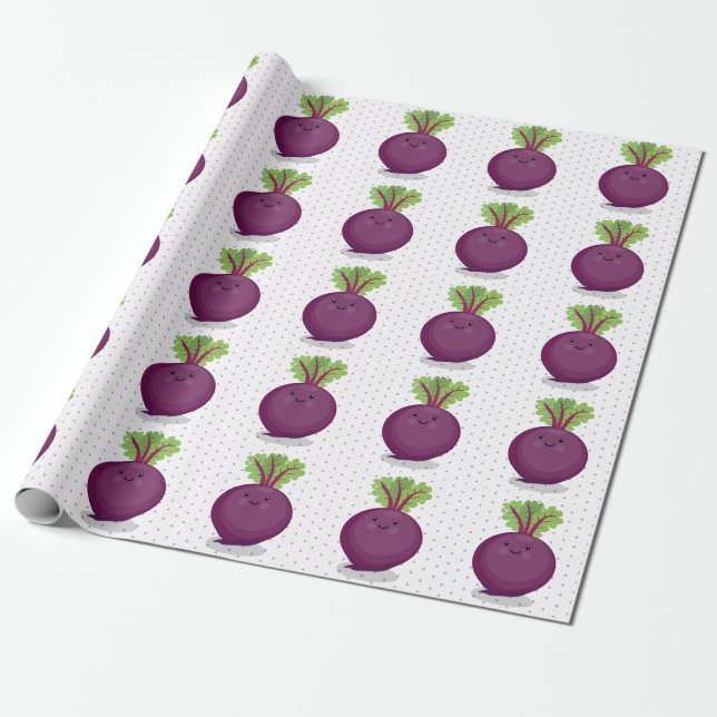 Cute happy beet root kitchen cartoon illustration wrapping paper (Unrolled)