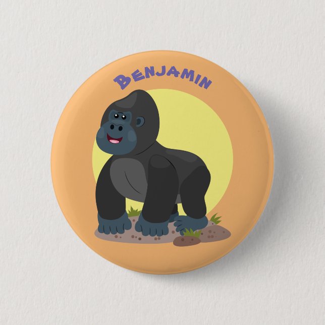 Cute happy big gorilla cartoon illustration 6 cm round badge (Front)