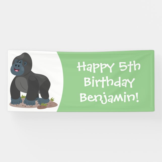 Cute happy big gorilla cartoon illustration banner (Horizontal)