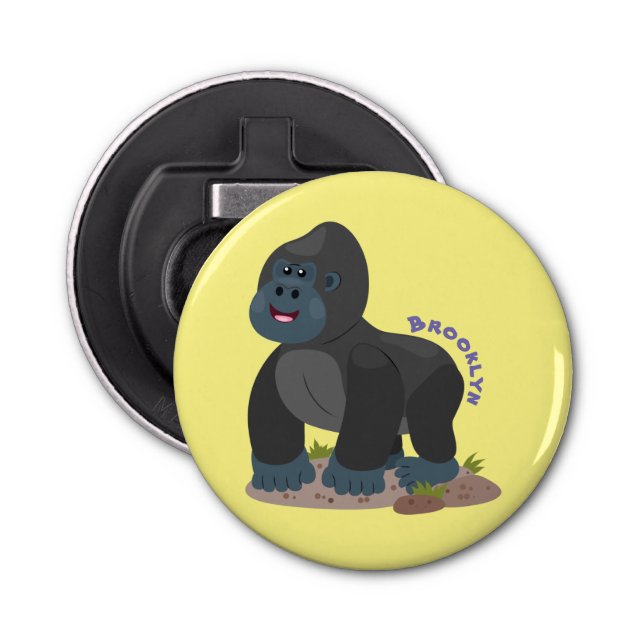 Cute happy big gorilla cartoon illustration bottle opener (Front)