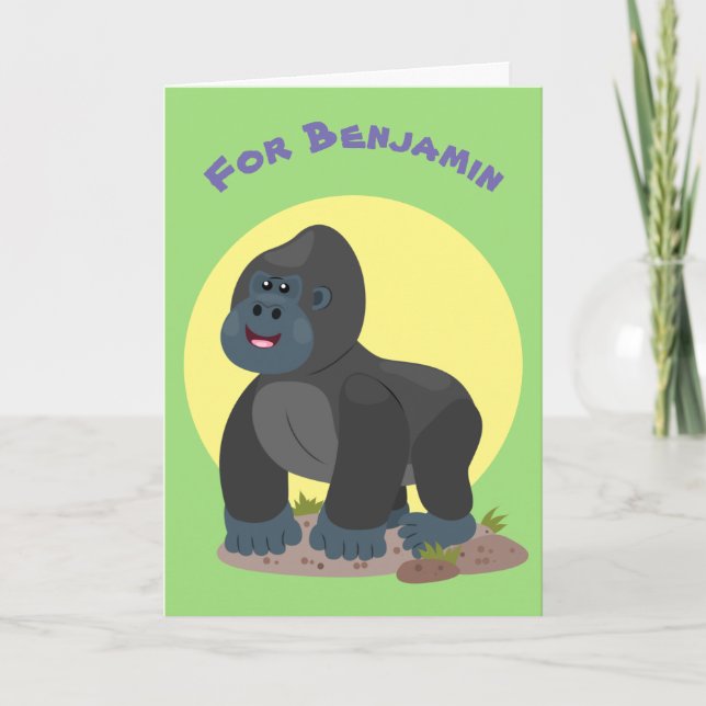 Cute happy big gorilla cartoon illustration card (Front)