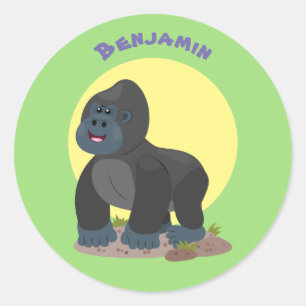 Cute happy big gorilla cartoon illustration classic round sticker