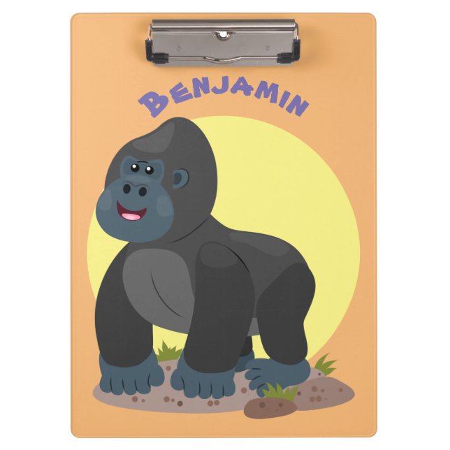 Cute happy big gorilla cartoon illustration clipboard (Front)