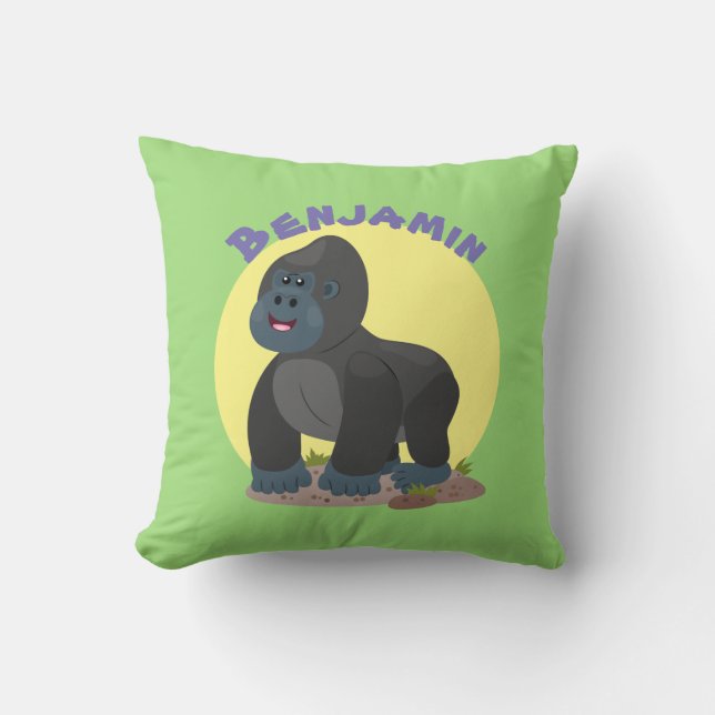 Cute happy big gorilla cartoon illustration cushion (Front)