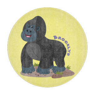 Cute happy big gorilla cartoon illustration cutting board