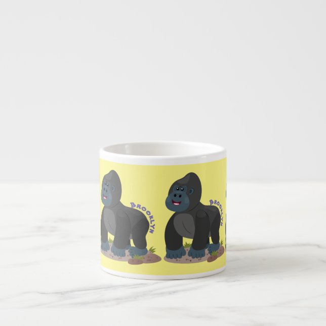 Cute happy big gorilla cartoon illustration espresso cup (Front)