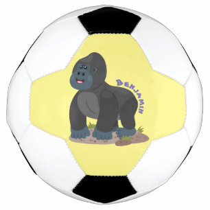 Cute happy big gorilla cartoon illustration football