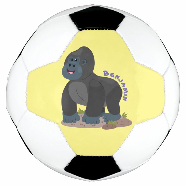 Cute happy big gorilla cartoon illustration football (Front)