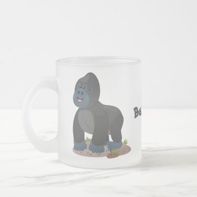 Cute happy big gorilla cartoon illustration frosted glass coffee mug (Left)