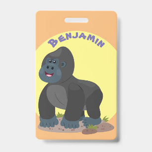 Cute happy big gorilla cartoon illustration ID badge