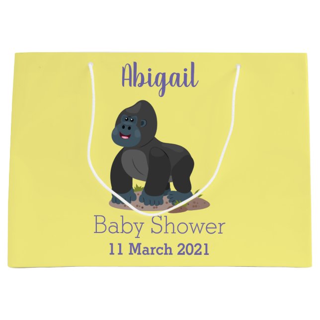 Cute happy big gorilla cartoon illustration large gift bag (Front)