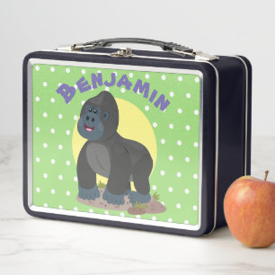 Cute happy big gorilla cartoon illustration metal lunch box