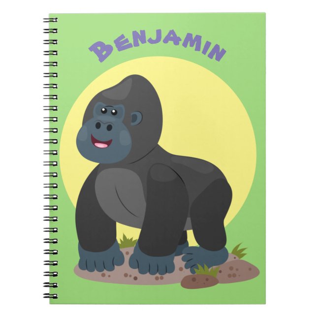 Cute happy big gorilla cartoon illustration notebook (Front)