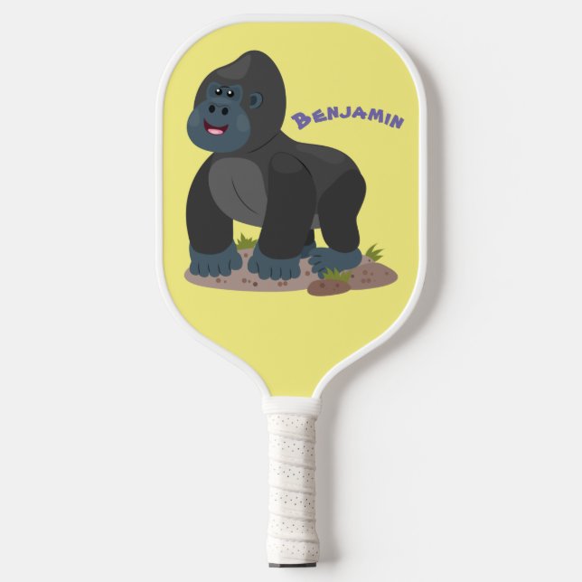 Cute happy big gorilla cartoon illustration  pickleball paddle (Front)