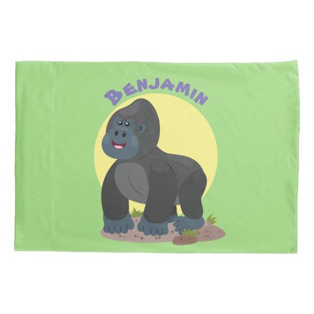 Cute happy big gorilla cartoon illustration pillowcase (Back)