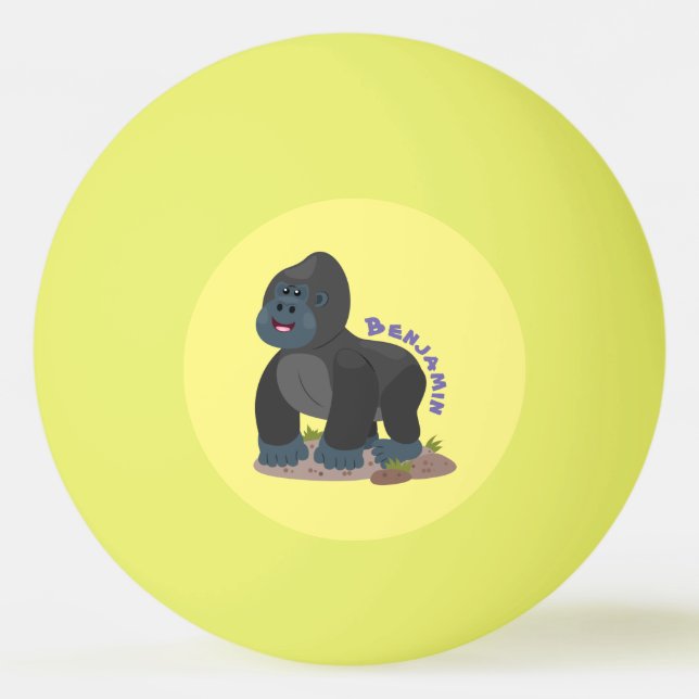 Cute happy big gorilla cartoon illustration ping pong ball (Front)
